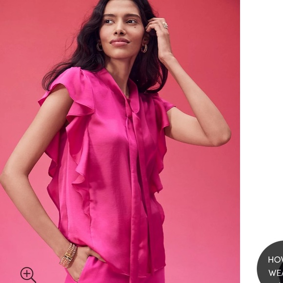NWT Ann Taylor pink ruffle tie neck blouse size large - Picture 4 of 7